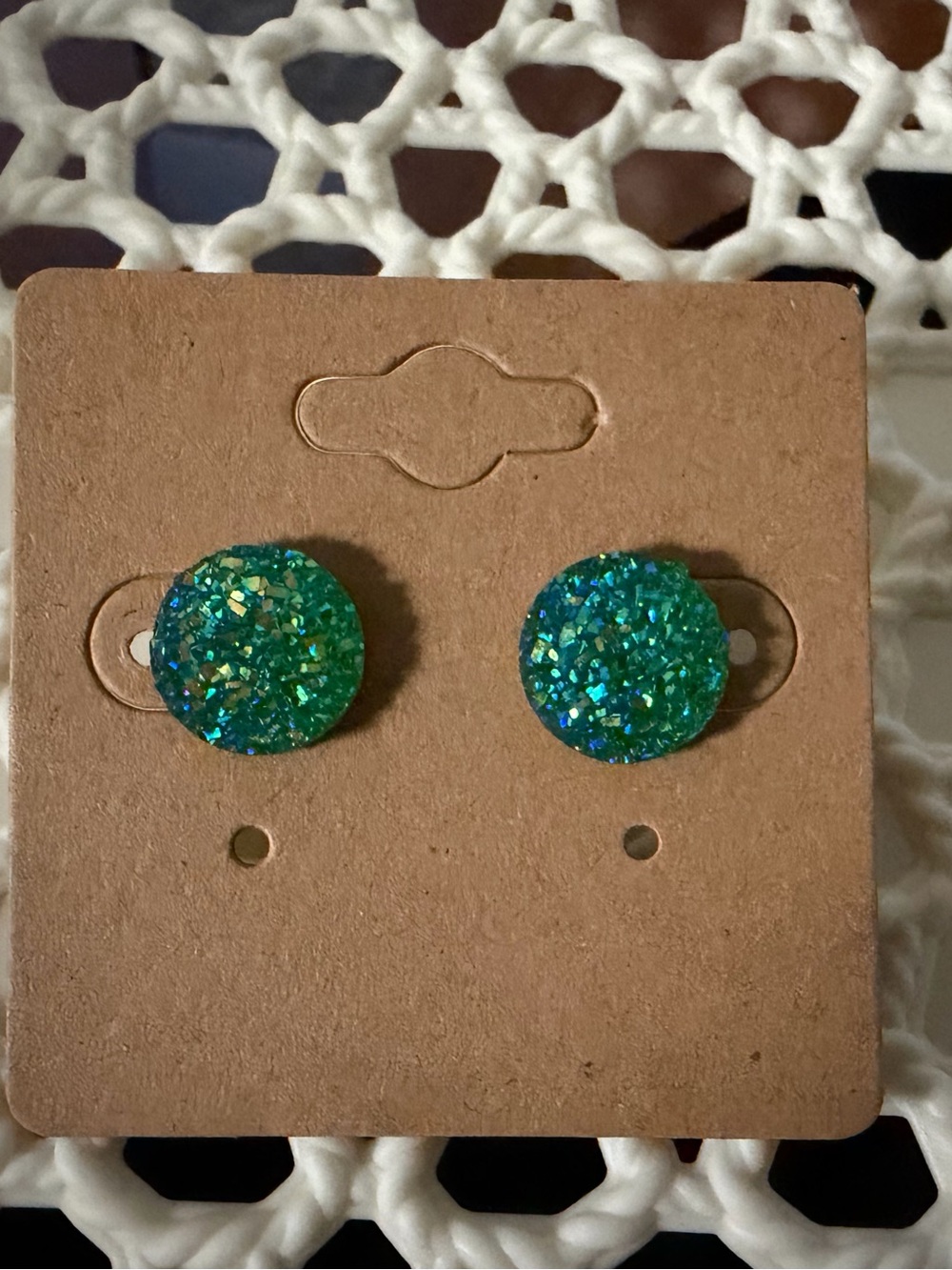 Kids Sparkle Druzy Stud Earrings - Green hypoallergenic